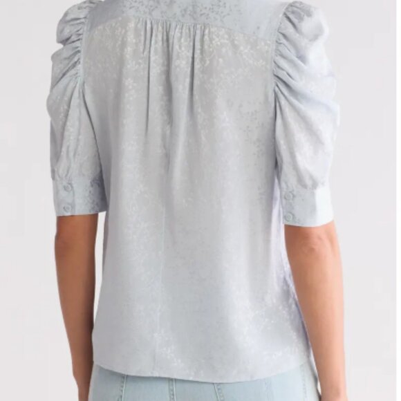 Frame Denim Light Blue Puff Sleeve Blouse 100% Silk Size S - Picture 3 of 12